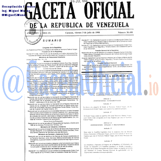 Gaceta Oficial 36488 del 3 Julio 1998
