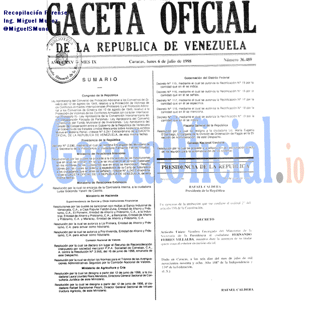 Gaceta Oficial 36489 del 6 Julio 1998