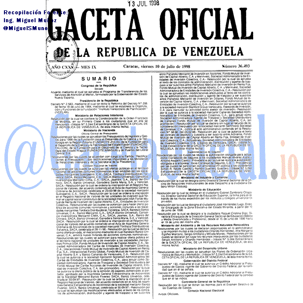Gaceta Oficial 36493 del 10 Julio 1998