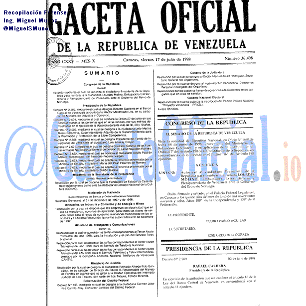 Gaceta Oficial 36498 del 17 Julio 1998