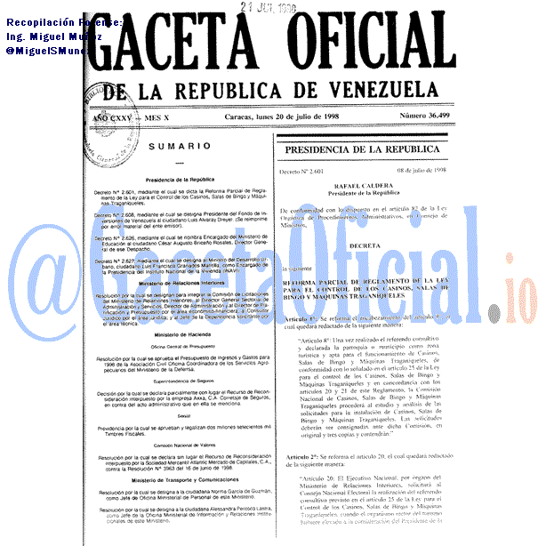 Gaceta Oficial 36499 del 20 Julio 1998