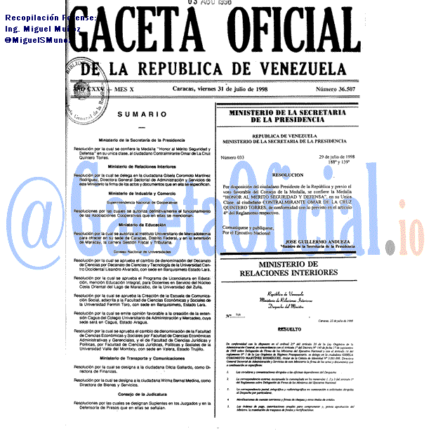 Gaceta Oficial 36507 del 31 Julio 1998