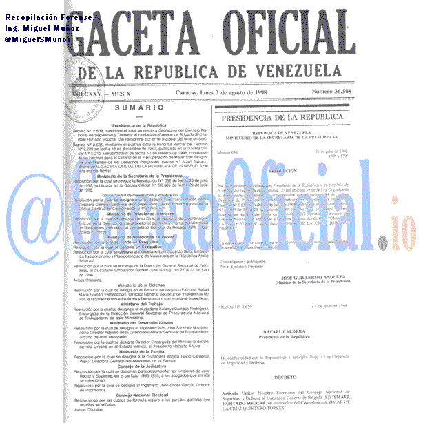 Gaceta Oficial 36508 del 3 Agosto 1998