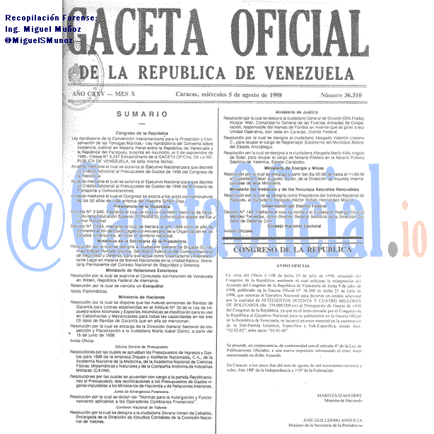 Gaceta Oficial 36510 del 5 Agosto 1998