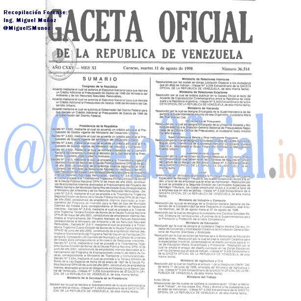 Gaceta Oficial 36514 del 11 Agosto 1998
