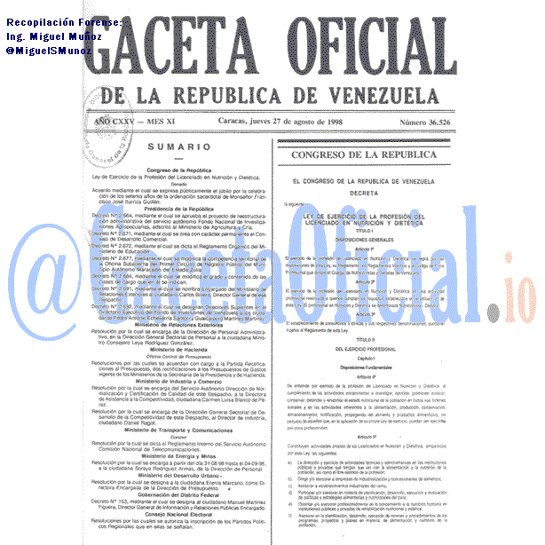 Gaceta Oficial 36526 del 27 Agosto 1998