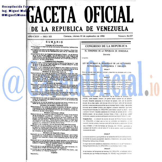 Gaceta Oficial 36537 del 11 Septiembre 1998