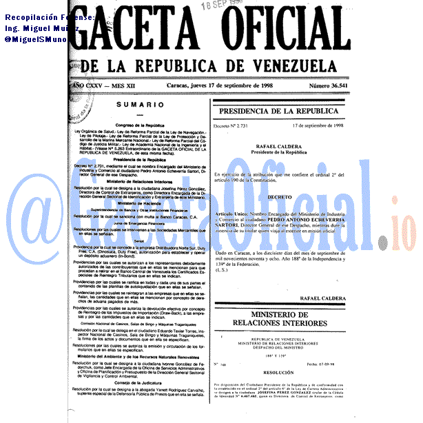 Gaceta Oficial 36541 del 17 Septiembre 1998