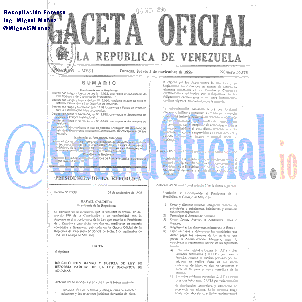 Gaceta Oficial 36575 del 5 Noviembre 1998