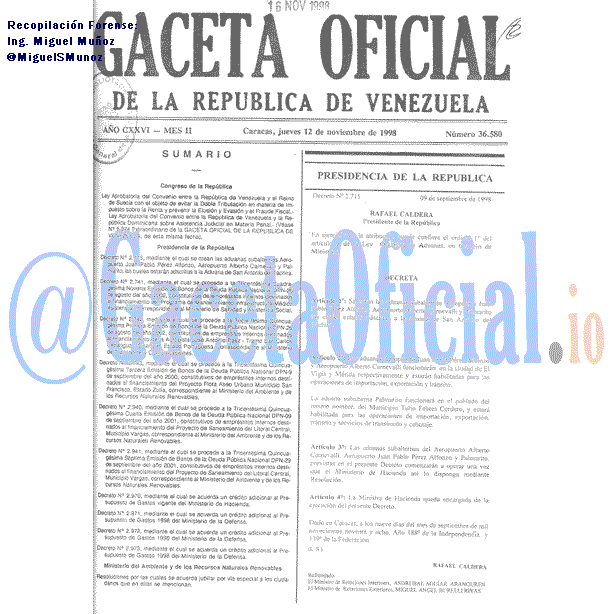 Gaceta Oficial 36580 del 12 Noviembre 1998