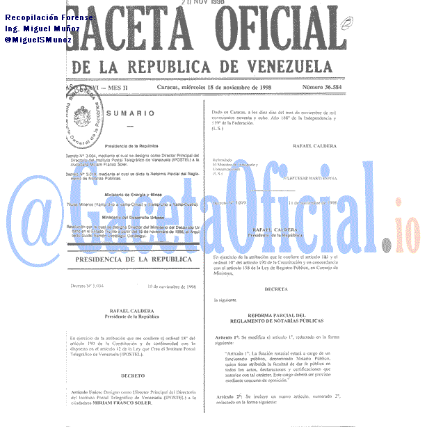 Gaceta Oficial 36584 del 18 Noviembre 1998