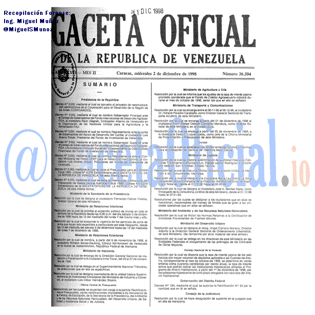 Gaceta Oficial 36594 del 2 Diciembre 1998