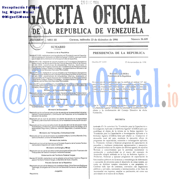 Gaceta Oficial 36609 del 23 Diciembre 1998
