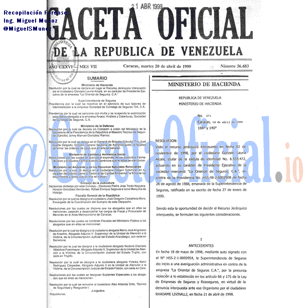 Gaceta Oficial 36683 del 20 Abril 1999