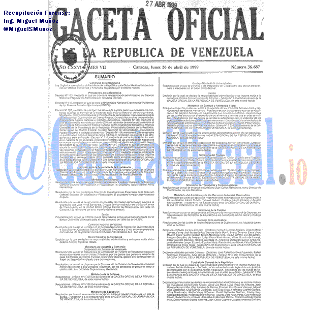 Gaceta Oficial 36687 del 26 Abril 1999