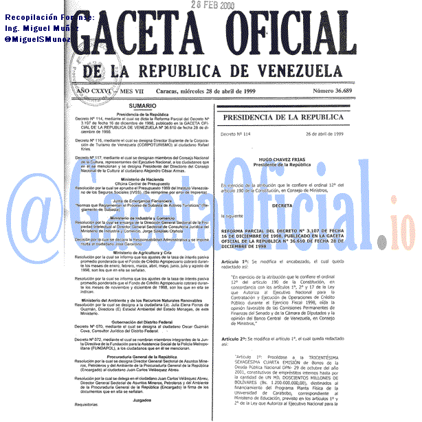 Gaceta Oficial 36689 del 28 Abril 1999