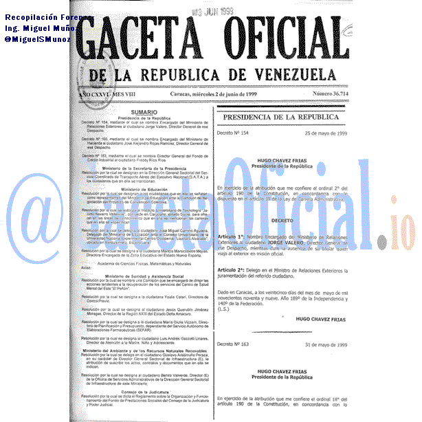 Gaceta Oficial 36714 del 2 Junio 1999