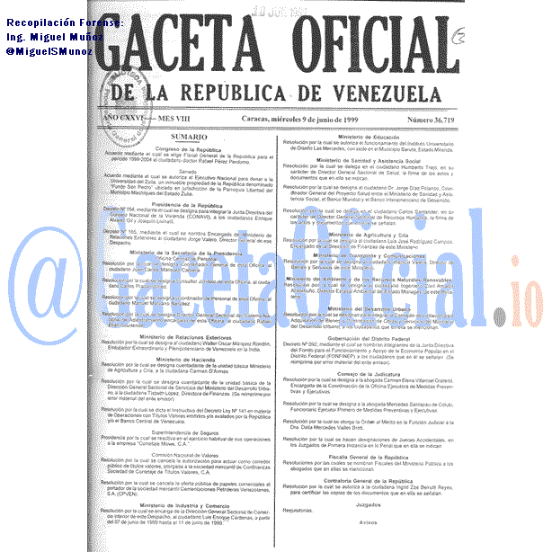 Gaceta Oficial 36719 del 9 Junio 1999