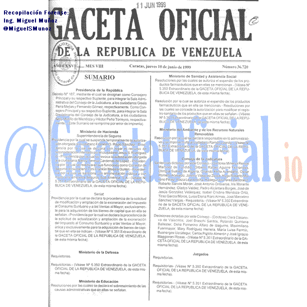 Gaceta Oficial 36720 del 10 Junio 1999