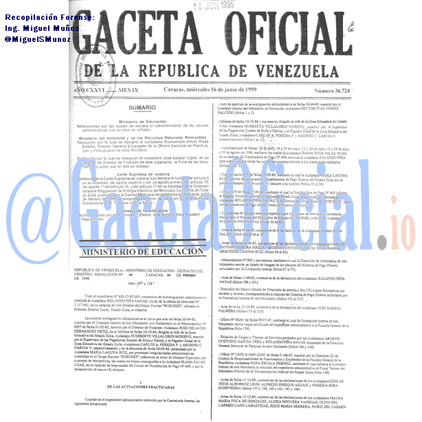 Gaceta Oficial 36724 del 16 Junio 1999