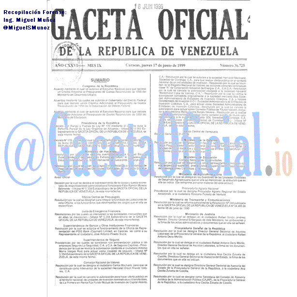 Gaceta Oficial 36725 del 17 Junio 1999