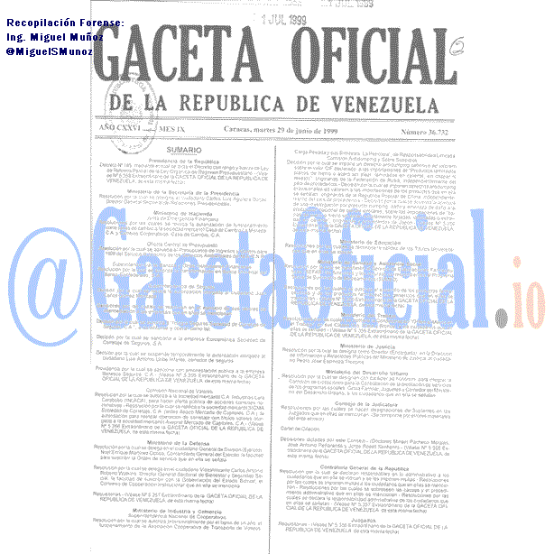 Gaceta Oficial 36732 del 29 Junio 1999