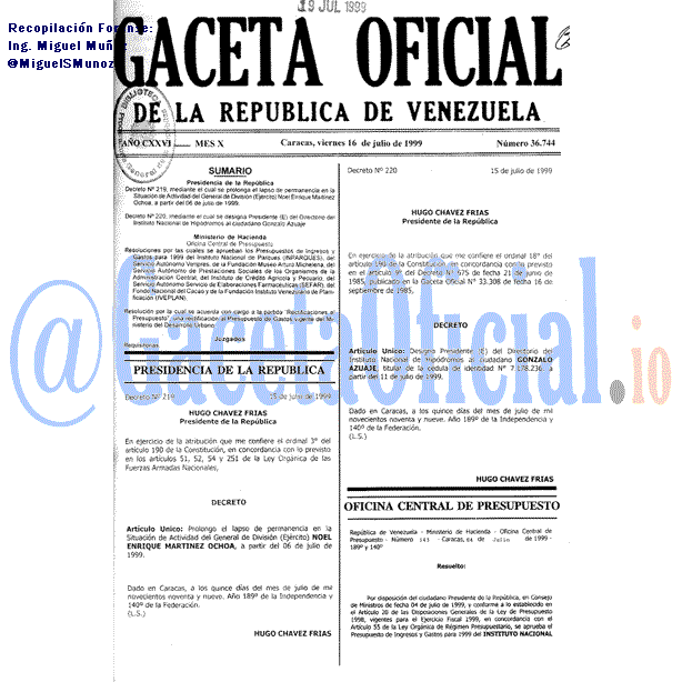 Gaceta Oficial 36744 del 16 Julio 1999