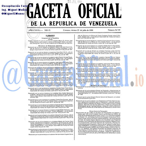 Gaceta Oficial 36749 del 23 Julio 1999
