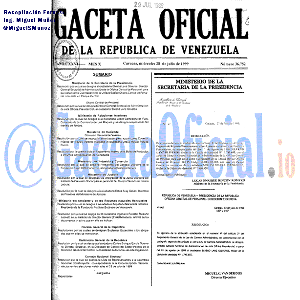 Gaceta Oficial 36752 del 28 Julio 1999
