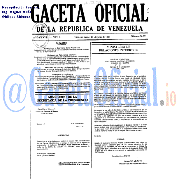 Gaceta Oficial 36753 del 29 Julio 1999