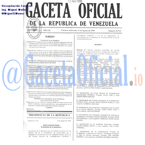Gaceta Oficial 36762 del 11 Agosto 1999
