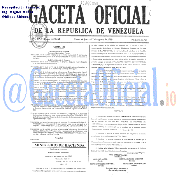 Gaceta Oficial 36763 del 12 Agosto 1999