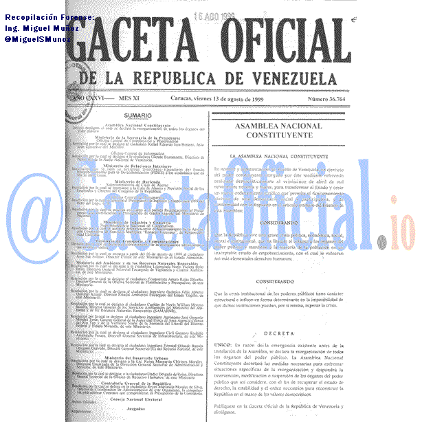 Gaceta Oficial 36764 del 13 Agosto 1999