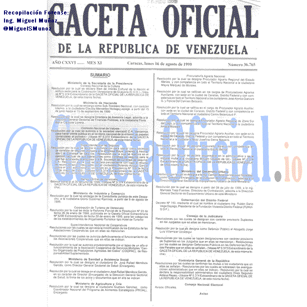 Gaceta Oficial 36765 del 16 Agosto 1999