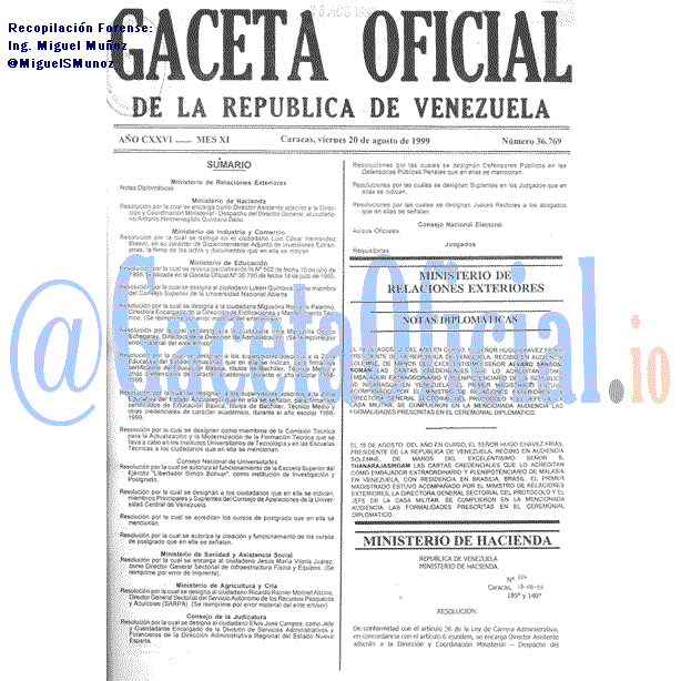 Gaceta Oficial 36769 del 20 Agosto 1999