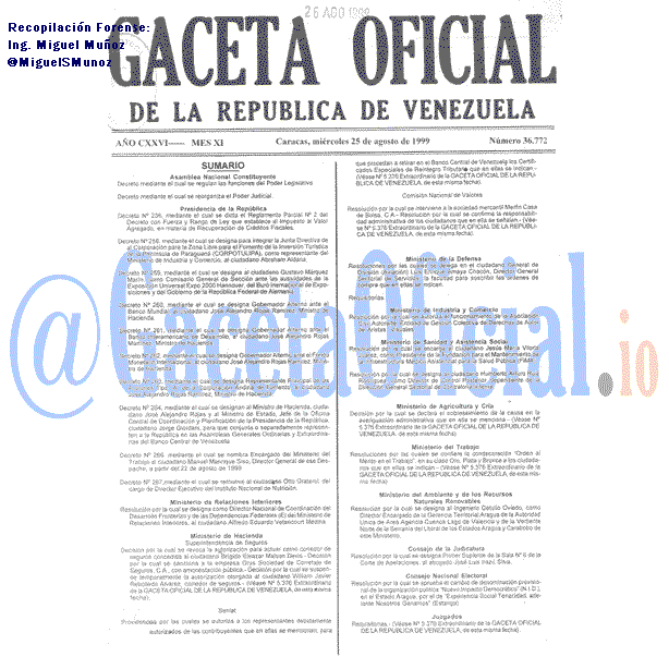 Gaceta Oficial 36772 del 25 Agosto 1999