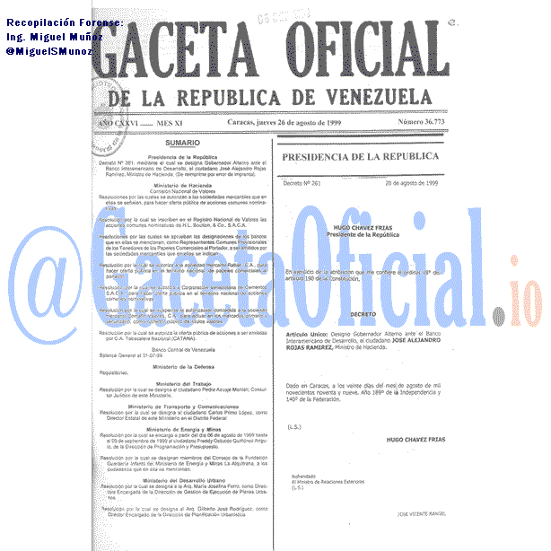 Gaceta Oficial 36773 del 26 Agosto 1999