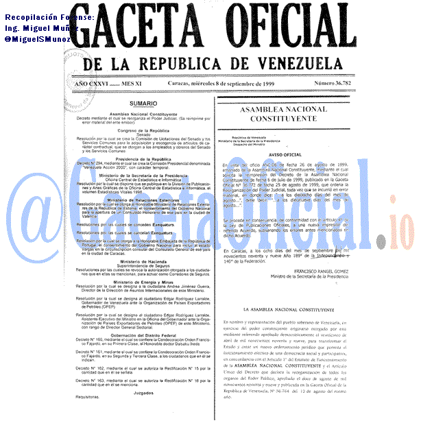 Gaceta Oficial 36782 del 8 Septiembre 1999