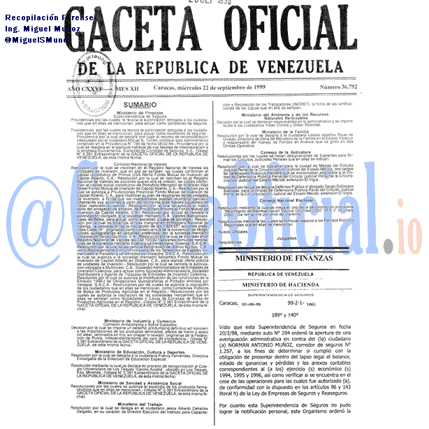Gaceta Oficial 36792 del 22 Septiembre 1999