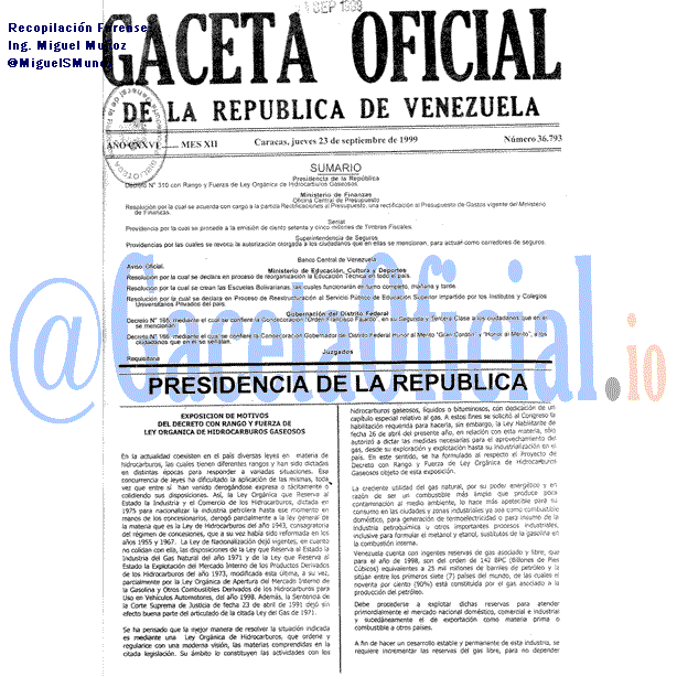 Gaceta Oficial 36793 del 23 Septiembre 1999