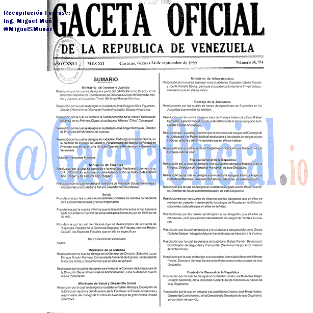 Gaceta Oficial 36794 del 24 Septiembre 1999