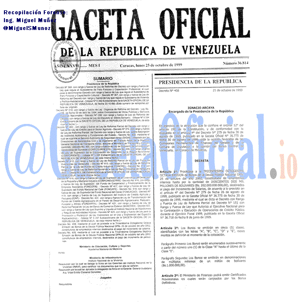 Gaceta Oficial 36814 del 25 Octubre 1999