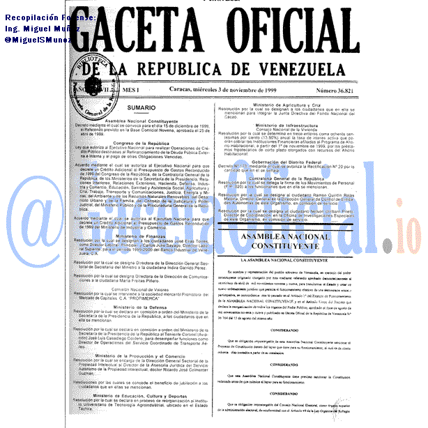 Gaceta Oficial 36821 del 3 Noviembre 1999