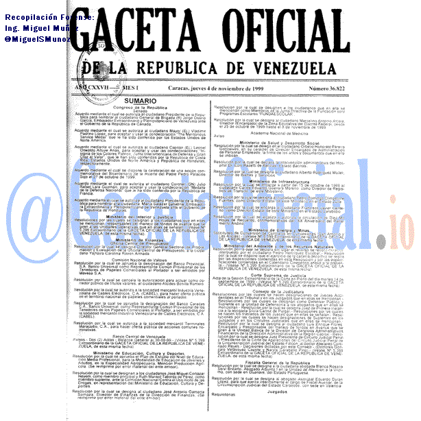 Gaceta Oficial 36822 del 4 Noviembre 1999