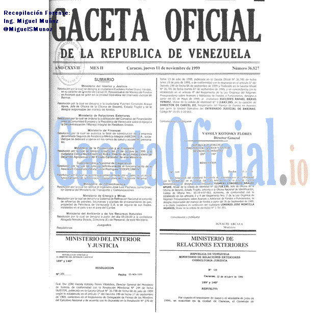 Gaceta Oficial 36827 del 11 Noviembre 1999