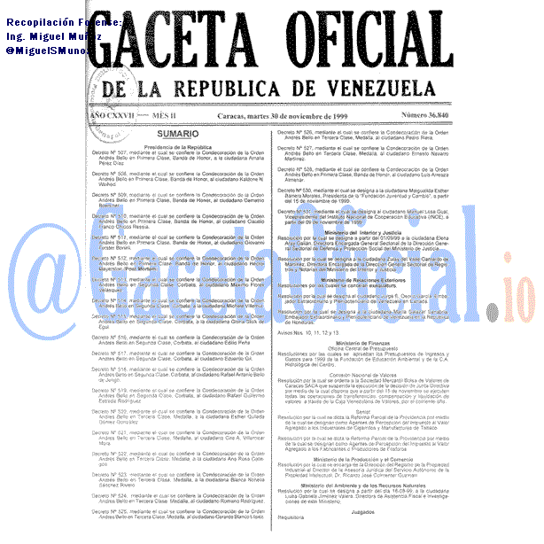 Gaceta Oficial 36840 del 30 Noviembre 1999