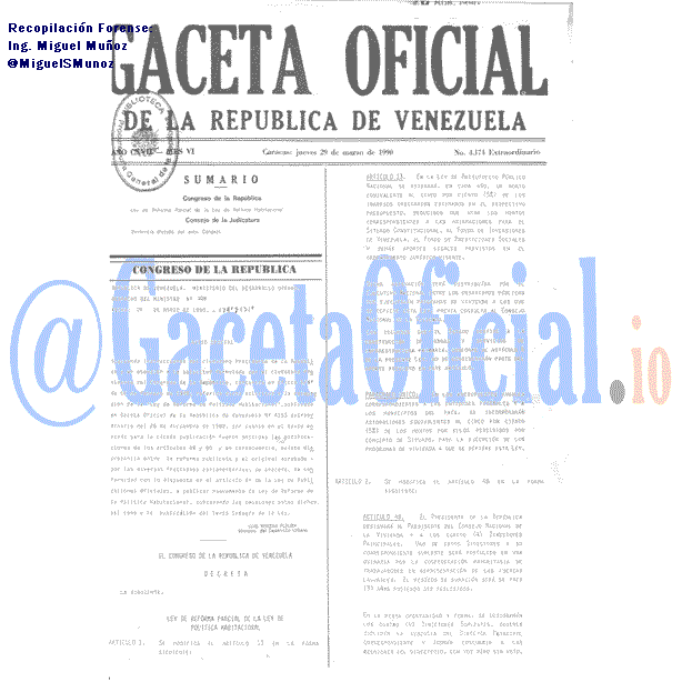 Gaceta Oficial 4174 del 29 Marzo 1990