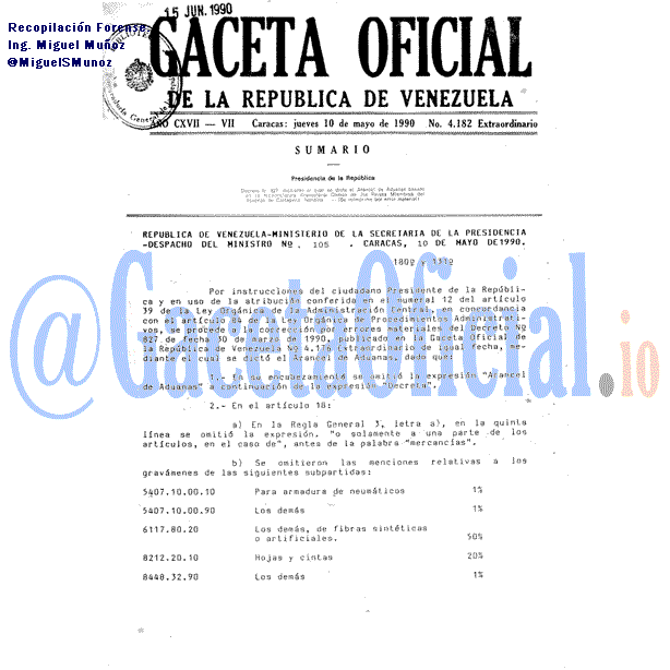 Gaceta Oficial 4182 del 10 Mayo 1990