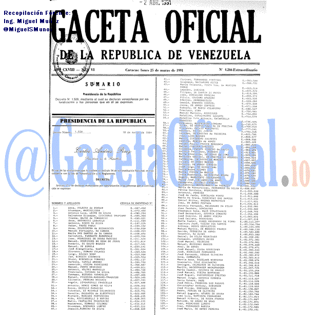 Gaceta Oficial 4266 del 25 Marzo 1991