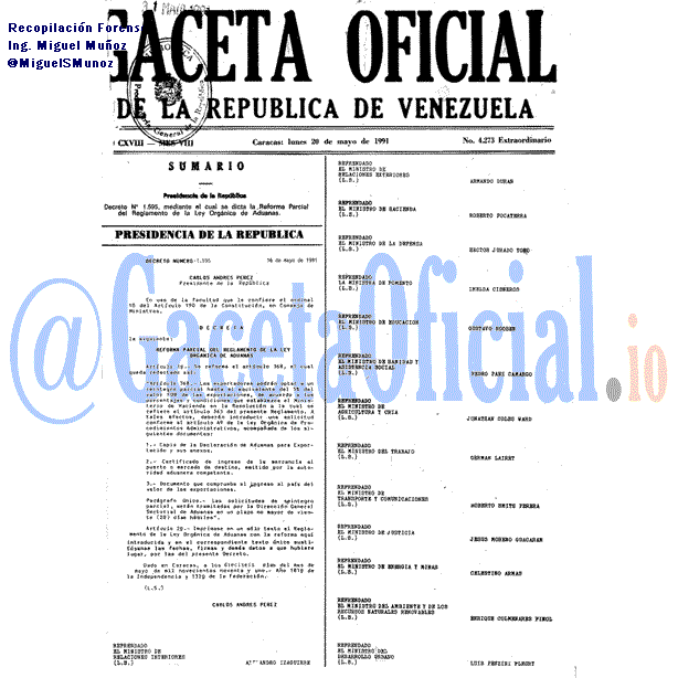 Gaceta Oficial 4273 del 20 Mayo 1991